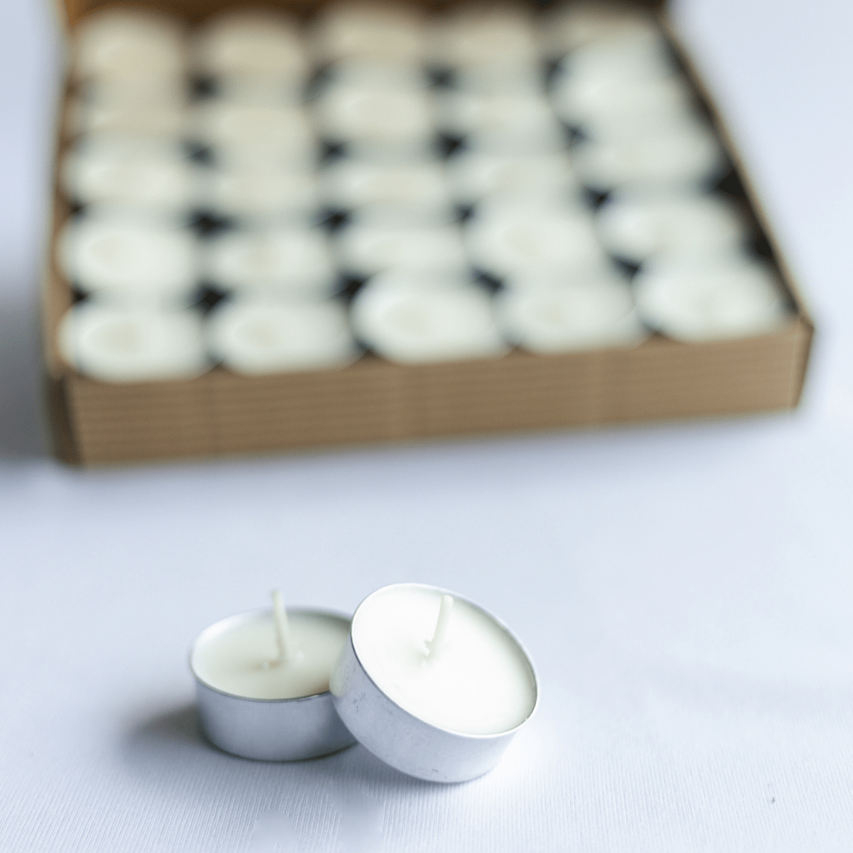 Organic Soy Wax Tea Lights – Set of 50 – Candles & Fragrances on Brown Living™. SKU: SN12120. Img 4.