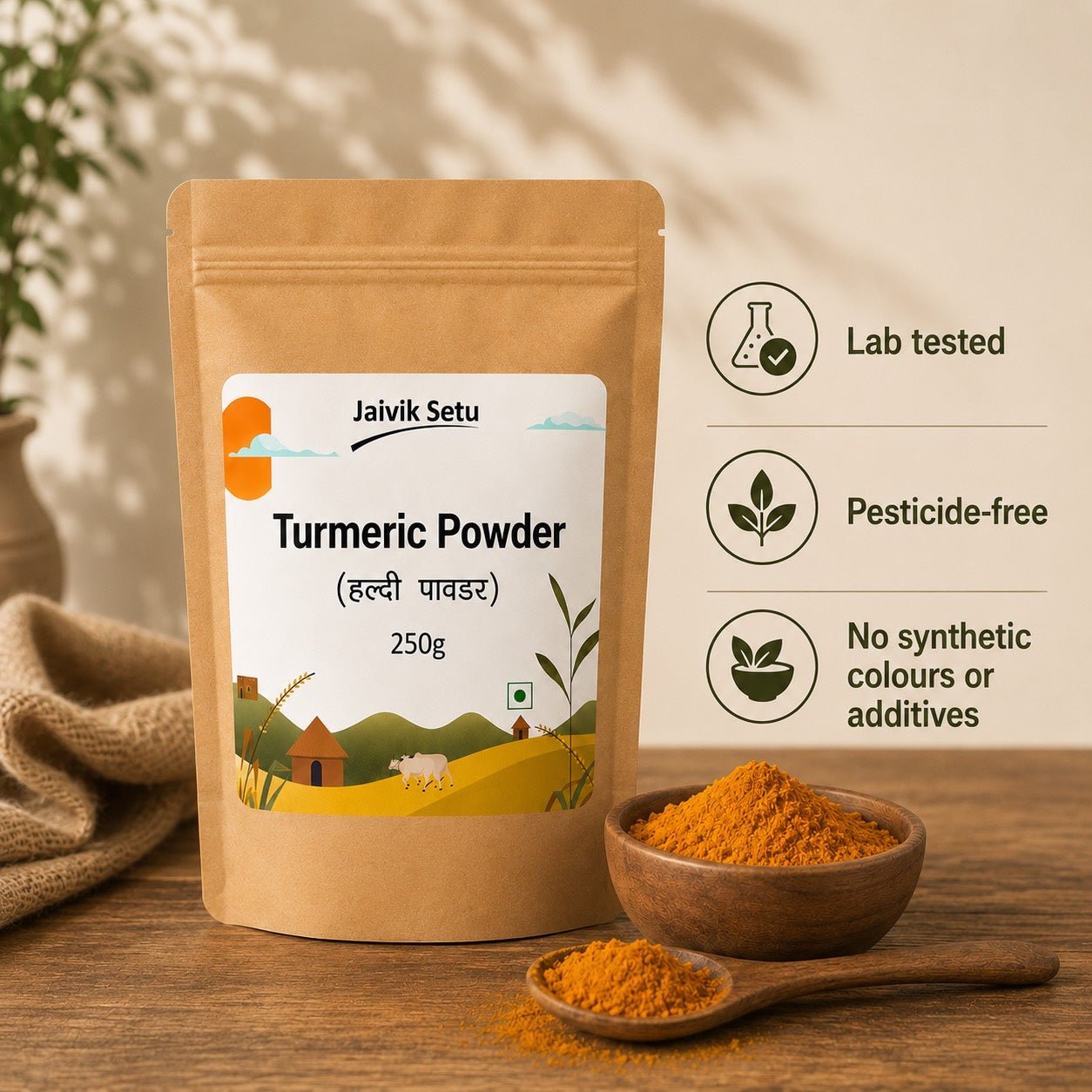 Organic Turmeric Powder 250g | Pure Haldi Powder – Tea on Brown Living™. SKU: TPJS. Img 1.