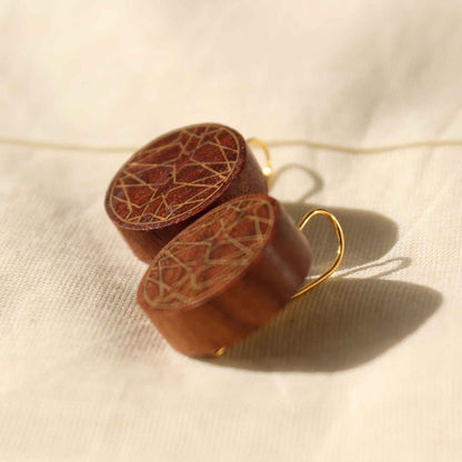Oribus Taarkashi Wooden Earring - Brass Inlay Craft – Jewellery on Brown Living™. SKU: UATRWJ002. Img 3.