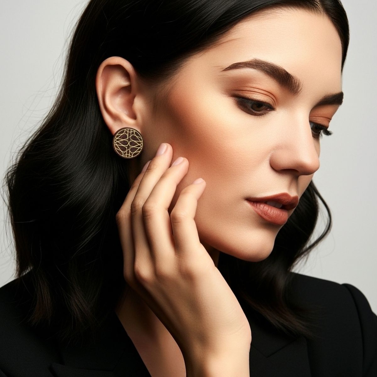 Oribus Taarkashi Wooden Earring - Brass Inlay Craft – Jewellery on Brown Living™. SKU: UATRWJ002. Img 5.