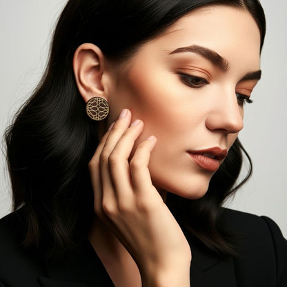 Oribus Taarkashi Wooden Earring - Brass Inlay Craft – Jewellery on Brown Living™. SKU: UATRWJ002. Img 5.