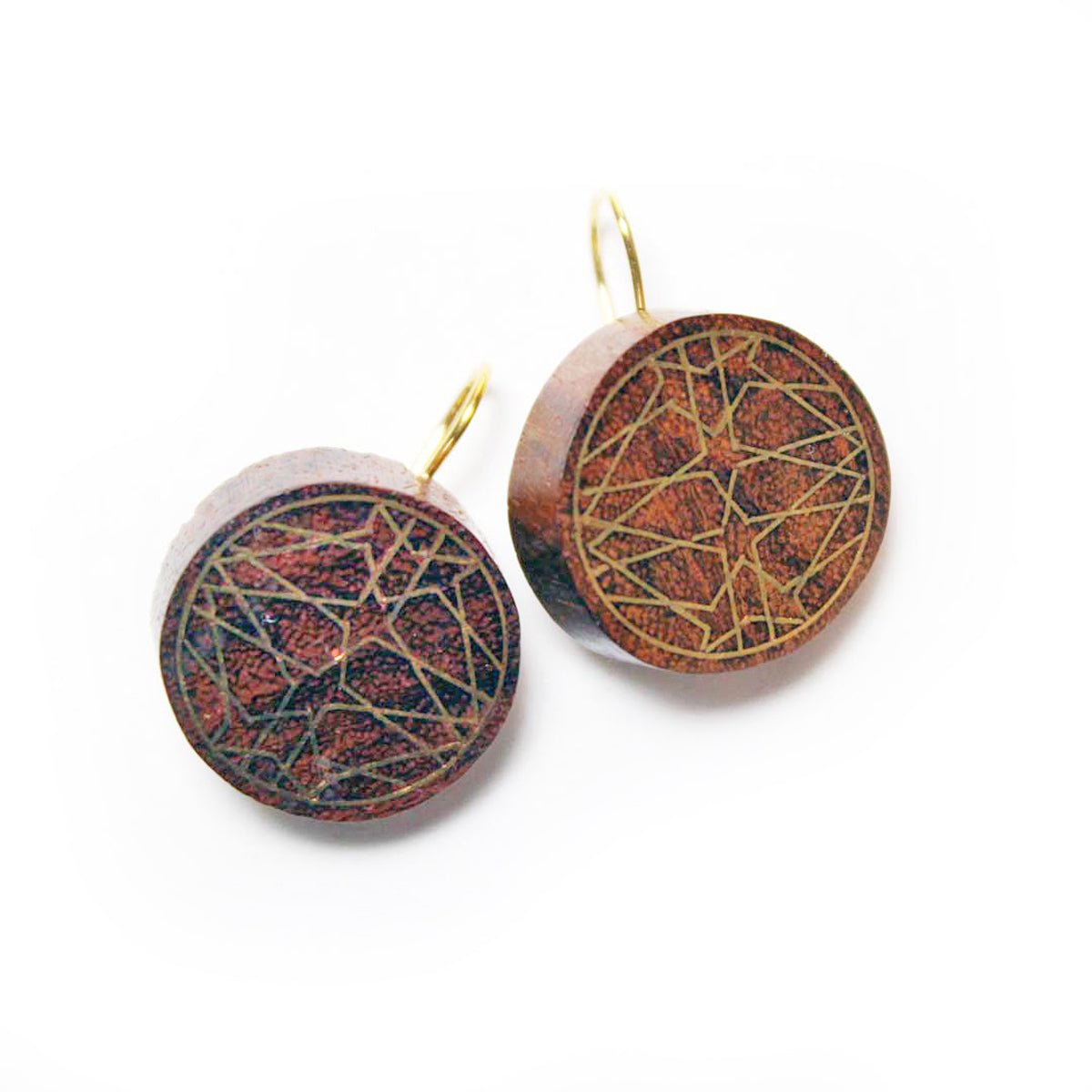 Oribus Taarkashi Wooden Earring - Brass Inlay Craft – Jewellery on Brown Living™. SKU: UATRWJ002. Img 1.