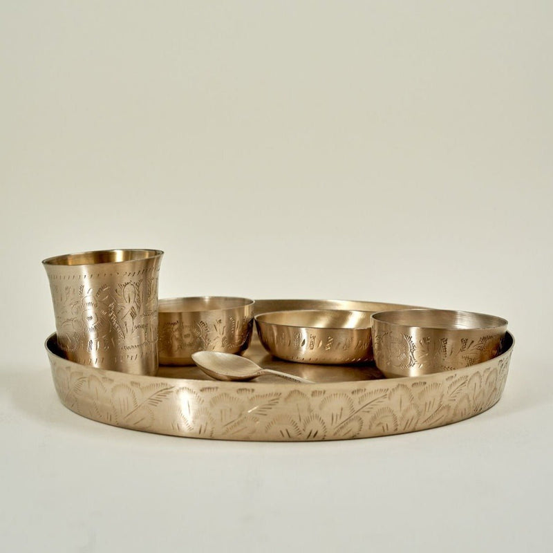 Original Kansa/ Bronze Hand Carving Royal Set | Verified Sustainable Dinner Set on Brown Living™