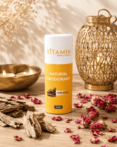 Oud Gold Natural Deodorant 30g | Long Lasting Aluminum Free Deodorant – Deodorant on Brown Living™. SKU: oudgoldeco. Img 1.