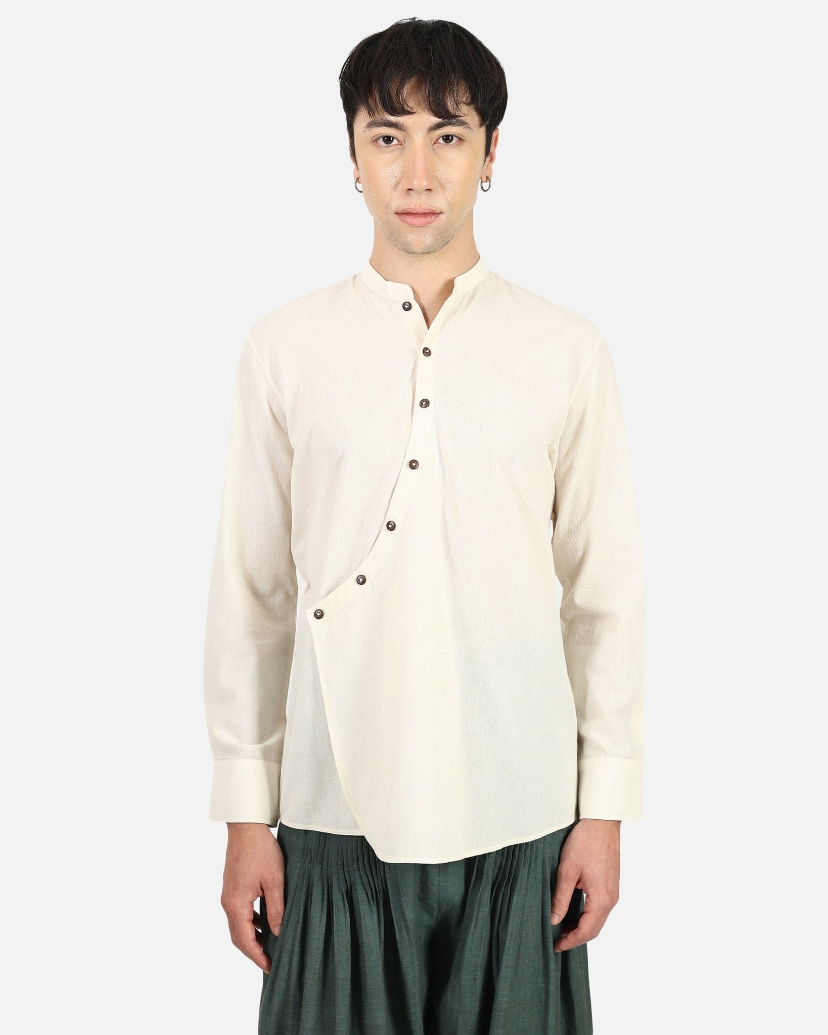 Overlap Cotton Shirt – Modern Draped Cotton Shirt for Everyday Style – Womens Shirt on Brown Living™. SKU: ACB2026005. Img 6.