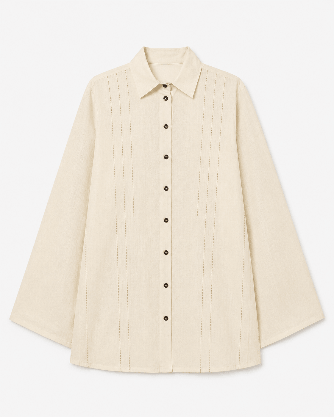 Oversized Pintucked Tunic – Relaxed Fit Elegant Tunic for Modern Wear – Womens Shirt on Brown Living™. SKU: ACR2026005. Img 1.