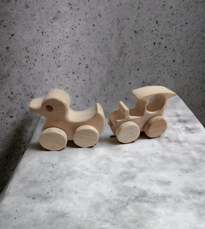 Pack Of 2 Beautiful Neem Wooden Wheel Toys – Train & Duck Shapes – Toy Trains & Vehicles on Brown Living™. SKU: W_TRN-DK. Img 3.