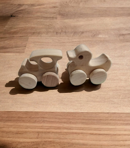 Pack Of 2 Beautiful Neem Wooden Wheel Toys – Train & Duck Shapes – Toy Trains & Vehicles on Brown Living™. SKU: W_TRN-DK. Img 4.
