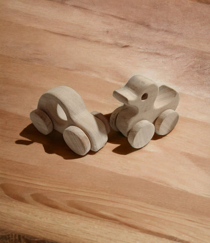 Pack Of 2 Neem Wooden Wheel Toys – Car & Duck Shapes For Toddlers – Toy Trains & Vehicles on Brown Living™. SKU: W_CR-DK. Img 4.