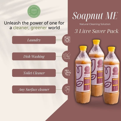 Pack of 3 Bio enzyme Cleaners | Soapnut ME | Laundry| Utensil | Toilet Cleaning | Verified Sustainable by Brown Living™