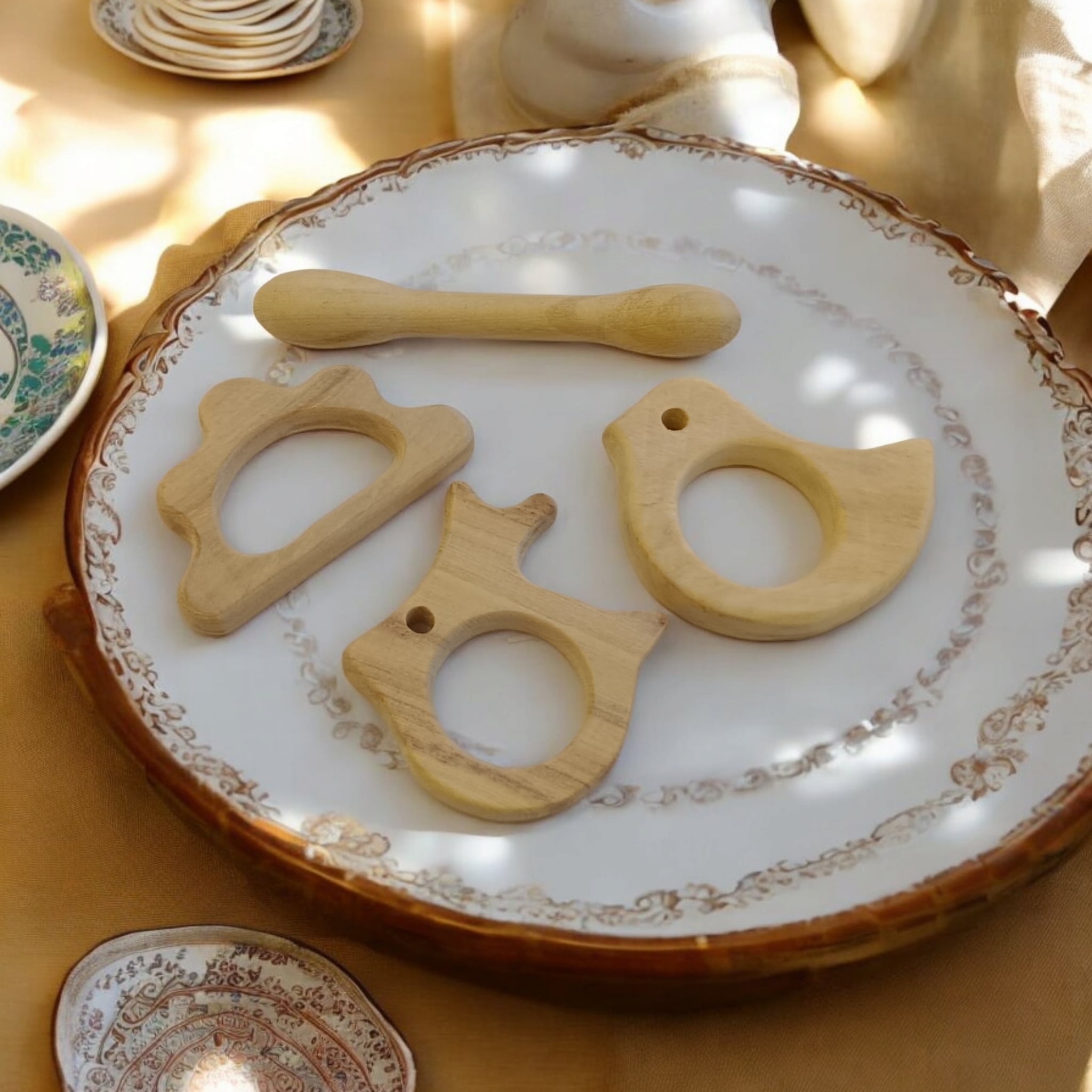 Pack Of 4 Neem Wooden Teethers For Babies Aged 0 To 3 Years – Baby Teethers & Soothers on Brown Living™. SKU: T_DBL-DV-CLD-RBT. Img 3.