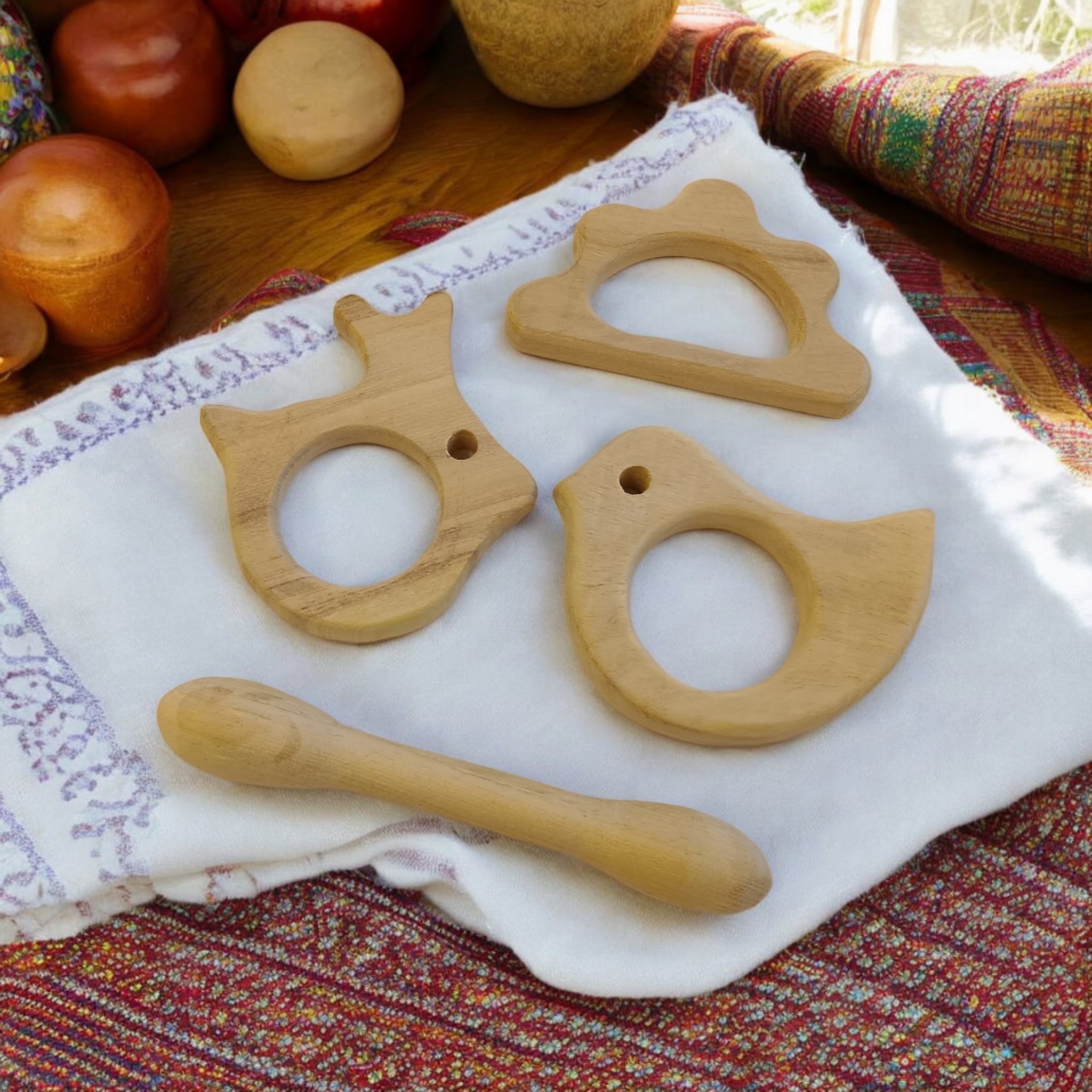 Pack Of 4 Neem Wooden Teethers For Babies Aged 0 To 3 Years – Baby Teethers & Soothers on Brown Living™. SKU: T_DBL-DV-CLD-RBT. Img 2.