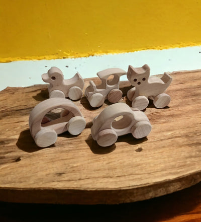 Pack Of 5 Unique Wheel Toys For Growing Toddlers – Toy Trains & Vehicles on Brown Living™. SKU: W_SET5. Img 1.