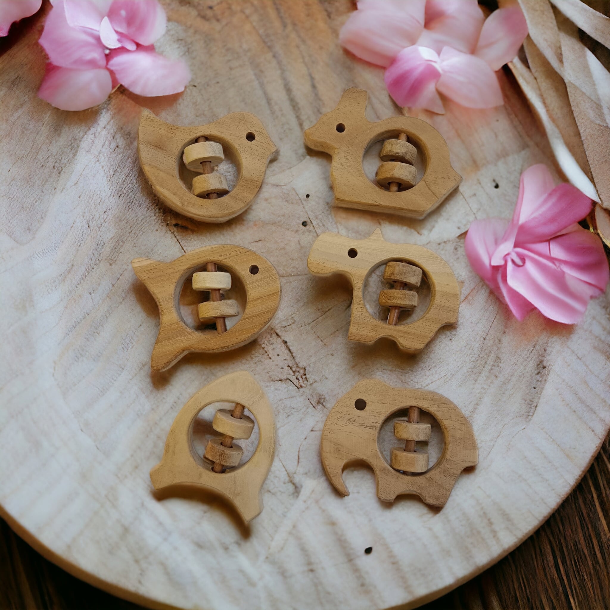 Pack Of 6 Neem Wooden Rattles – Sound Making Toys For Toddlers – Baby Rattles on Brown Living™. SKU: R_SET6. Img 2.
