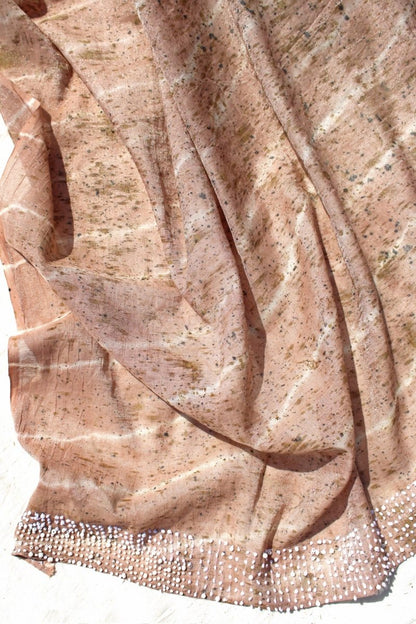 Padmavat - Natural Tie Dyed Hand Printed Pure Zari Chanderi Saree - Blush Pink | Verified Sustainable by Brown Living™