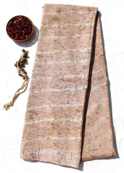 Padmavat - Natural Tie Dyed Hand Printed Pure Zari Chanderi Saree - Blush Pink | Verified Sustainable by Brown Living™