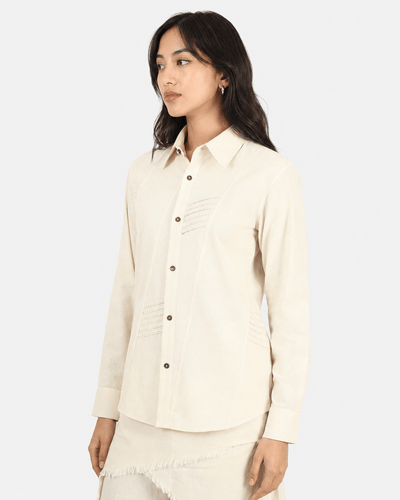 Pale Grid Cotton Shirt – Lightweight Breathable Casual Wear – Womens Shirt on Brown Living™. SKU: ACR2026002. Img 4.