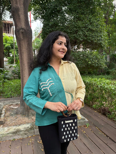 Palm Half & Hue Top – Womens Blouse on Brown Living™. SKU: TCC-SW25-08-XS. Img 4.
