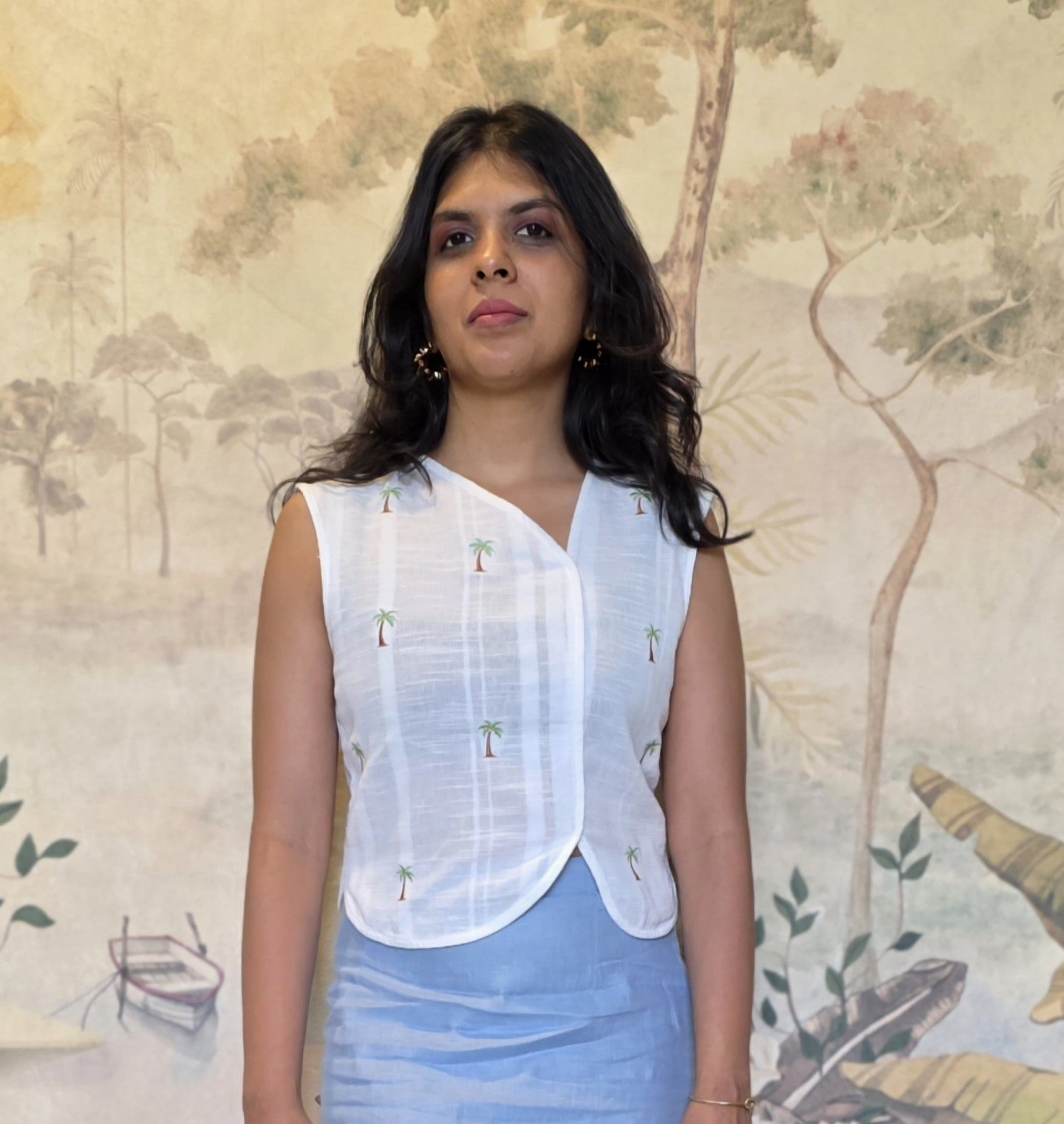 Palm Tree Hemp Crop Top - Super Cute & Breathable – Womens Top on Brown Living™. SKU: HPTTL. Img 1.