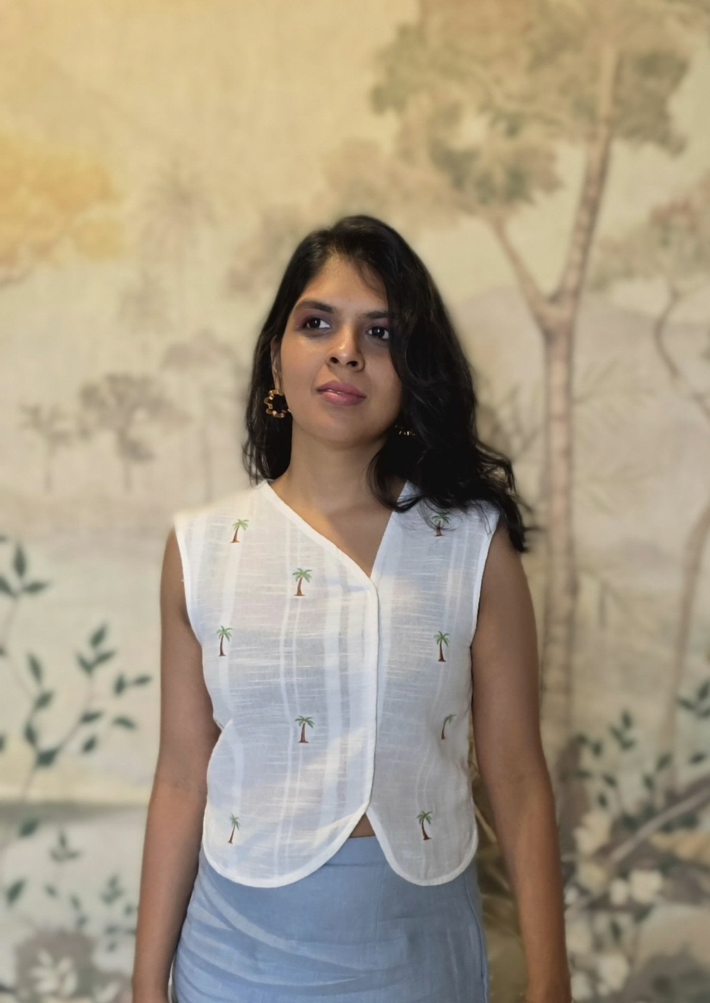 Palm Tree Hemp Crop Top - Super Cute & Breathable – Womens Top on Brown Living™. SKU: HPTTL. Img 2.