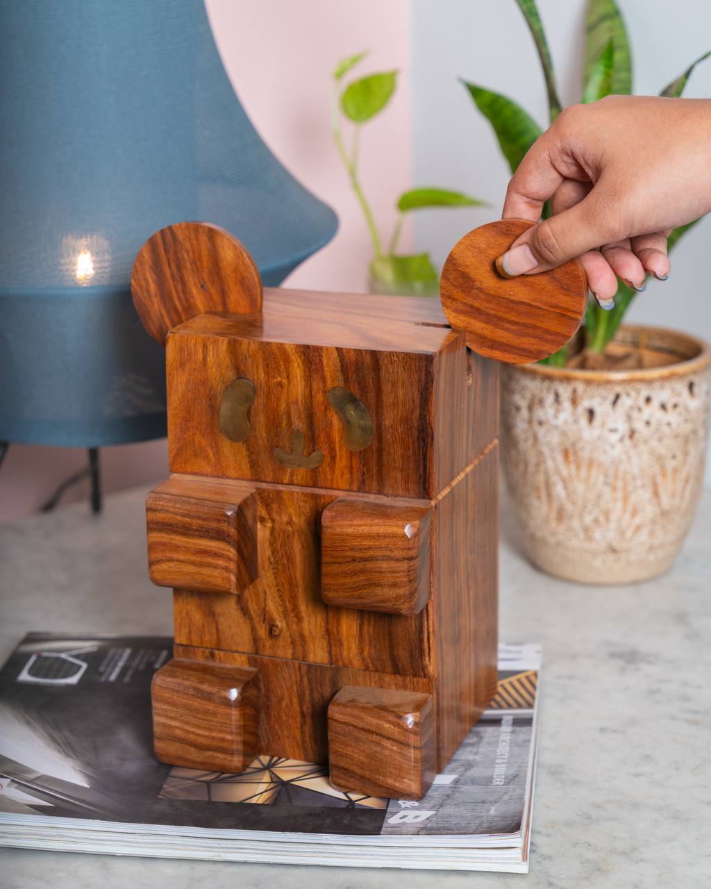 Panda Piggy Bank | Cute Wooden Coin Saving Box for Kids & Home Decor – Piggy Banks & Money Jars on Brown Living™. SKU: PBP. Img 3.