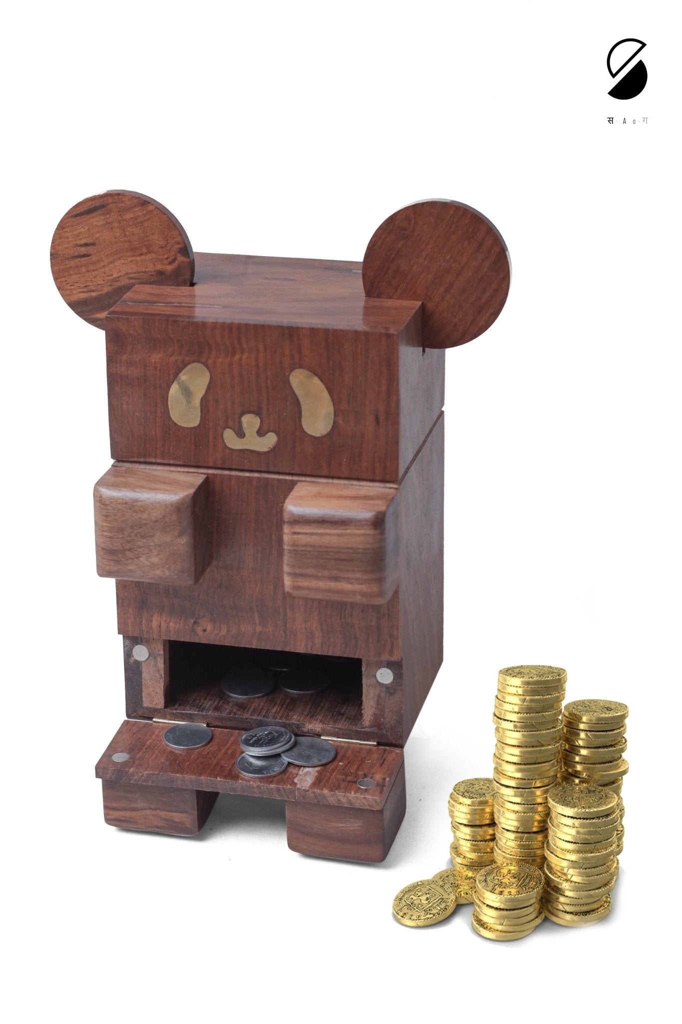 Panda Piggy Bank | Cute Wooden Coin Saving Box for Kids & Home Decor – Piggy Banks & Money Jars on Brown Living™. SKU: PBP. Img 2.