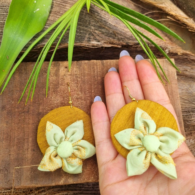 Pankhudi Upcycled Textile Earring - Mint | Verified Sustainable by Brown Living™