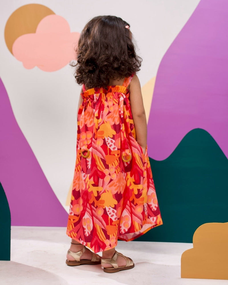 Papaya Printed Cotton Tie- Up Maxi Dress | Verified Sustainable Kids Frocks & Dresses on Brown Living™