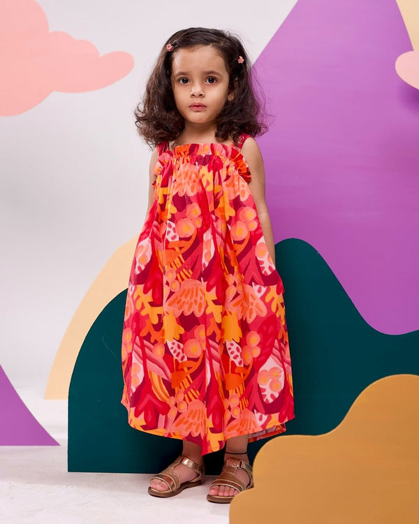 Papaya Printed Cotton Tie- Up Maxi Dress | Verified Sustainable Kids Frocks & Dresses on Brown Living™
