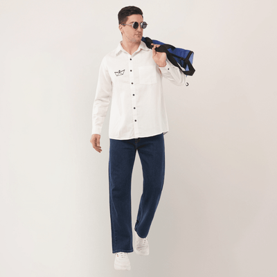 Paper Boat | Embroidery | Hemp Cotton Sustainable Shirt | Men – Men Shirt on Brown Living™. SKU: PaperBoat-S. Img 2.