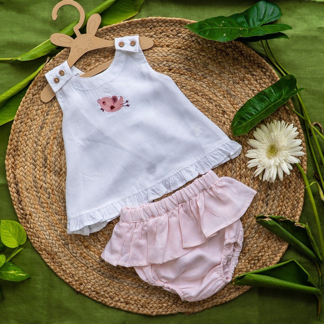Paradise Bird White Top for Baby Girls Soft & Breathable – Kids Frocks & Dresses on Brown Living™. SKU: ARN007_0-3. Img 4.