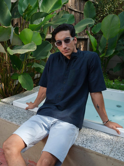 Parakhya Indigo Dyed Organic Cotton Kurta – Mens Kurta on Brown Living™. SKU: VBLTH6S001M5003. Img 3.