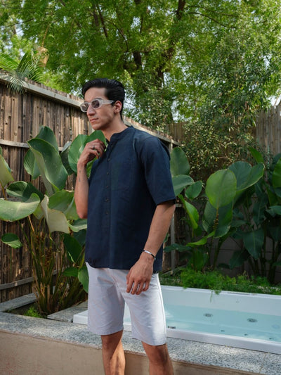 Parakhya Indigo Dyed Organic Cotton Kurta – Mens Kurta on Brown Living™. SKU: VBLTH6S001M5003. Img 2.