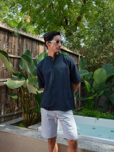 Parakhya Indigo Dyed Organic Cotton Kurta – Mens Kurta on Brown Living™. SKU: VBLTH6S001M5003. Img 1.