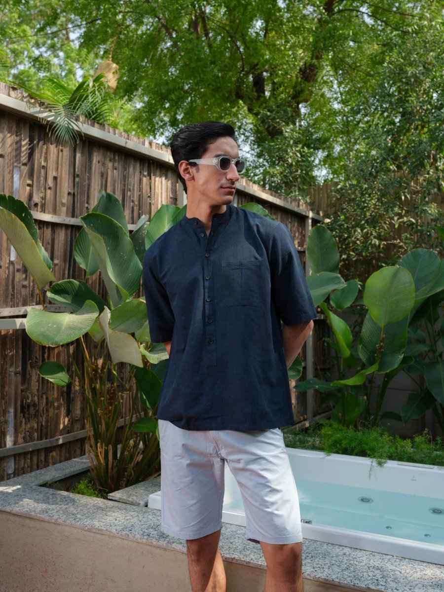 Parakhya Indigo Dyed Organic Cotton Kurta – Mens Kurta by Vasudhaa Vastrram available on Brown Living™. S . SKU: VBLTH6S001M5003. Img 2.