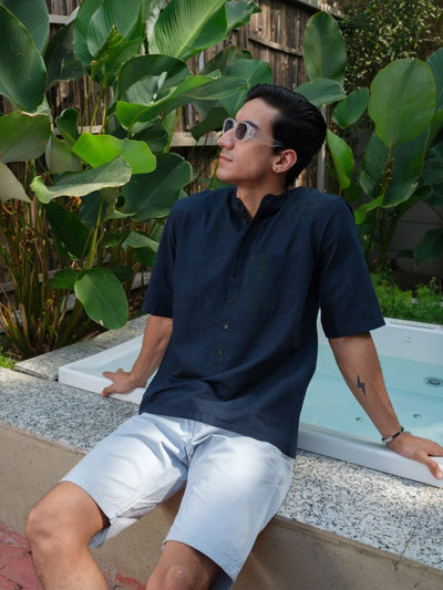 Parakhya Indigo Dyed Organic Cotton Kurta – Mens Kurta on Brown Living™. SKU: VBLTH6S001M5003. Img 4.