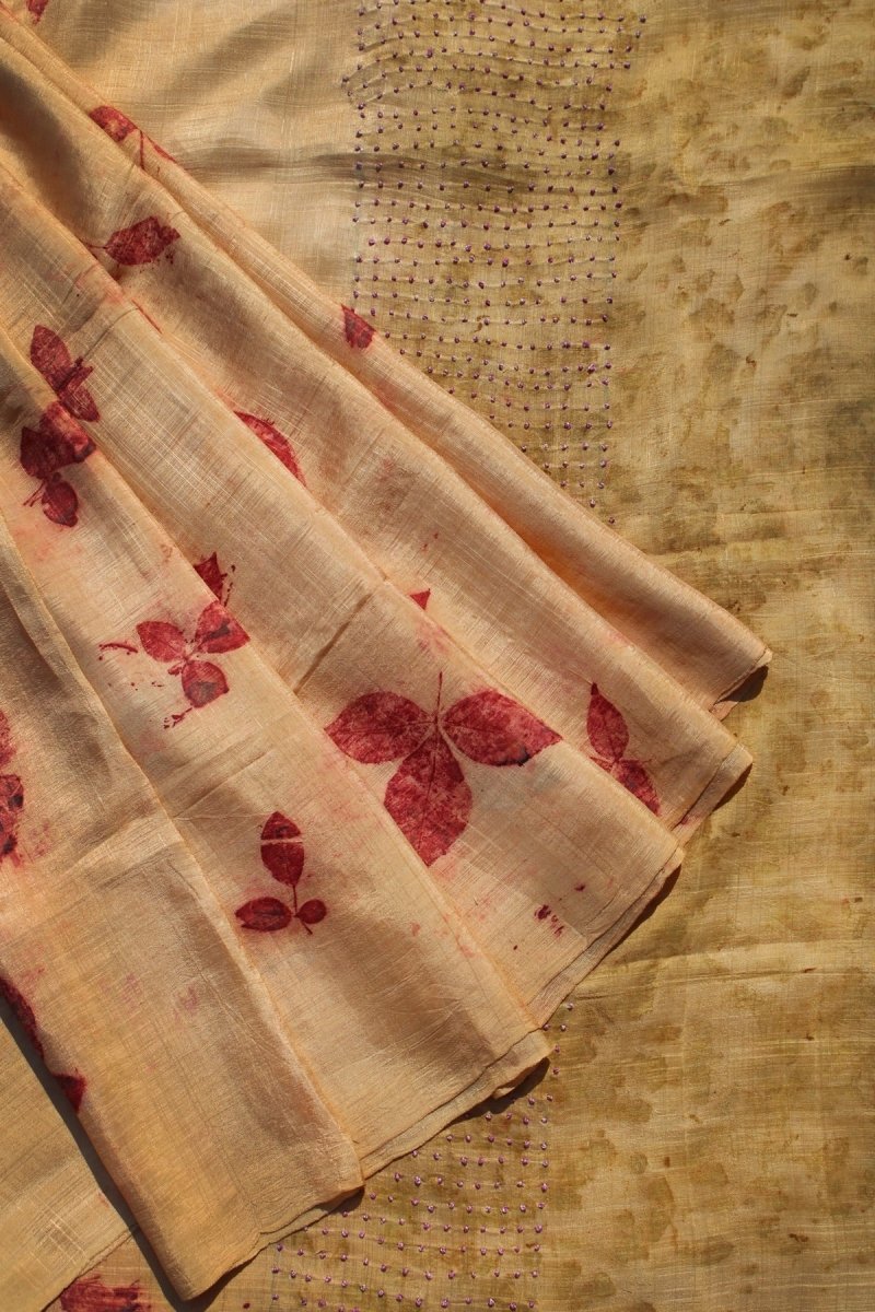 Parvati - Silk Banana Saree - Pious Bilipatra & French Knots - Multi | Verified Sustainable by Brown Living™