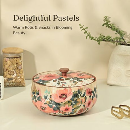 Pastel Flora - Handcrafted Roti Box | Made with Mango Wood | Verified Sustainable by Brown Living™