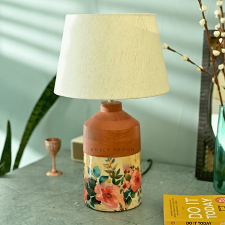 Pastel Flora Night Lamp | Handcrafted Mango Wood Table Lamp | Verified Sustainable by Brown Living™