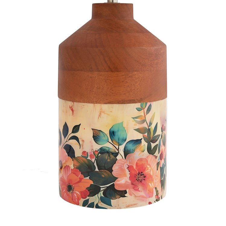 Pastel Flora Night Lamp | Handcrafted Mango Wood Table Lamp | Verified Sustainable by Brown Living™