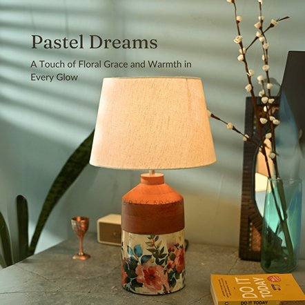 Pastel Flora Night Lamp | Handcrafted Mango Wood Table Lamp | Verified Sustainable by Brown Living™