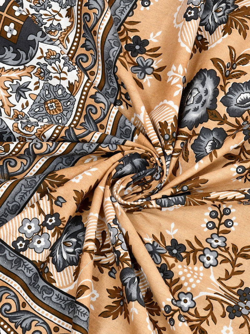 Jaipuri Hand Printed Queen Size Cotton Yellow Bedding Set -656