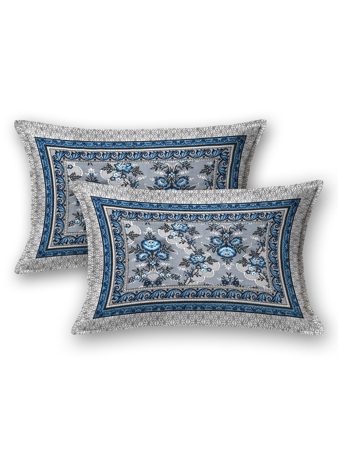 Jaipuri Hand Printed Queen Size Cotton Bedding Set - Blue | Verified Sustainable by Brown Living™