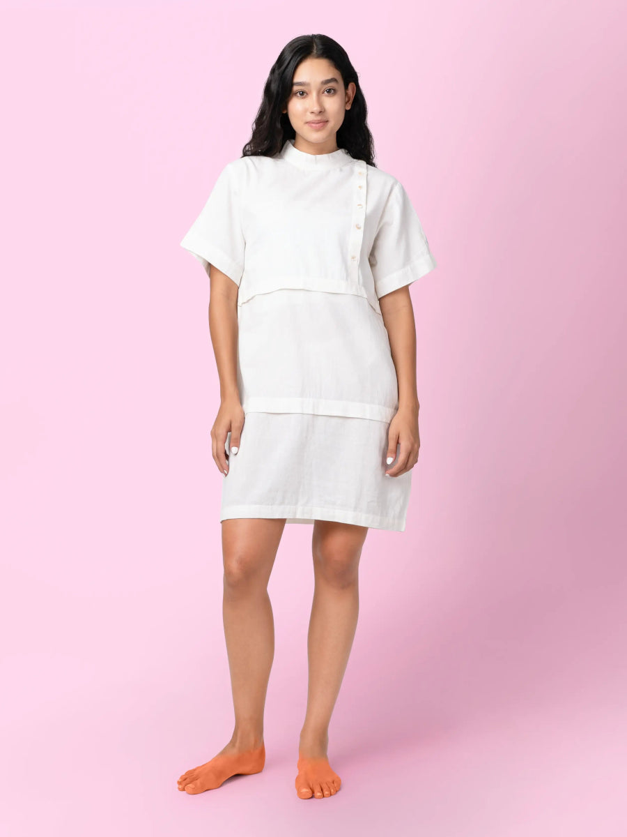 Patti - Sheath Dress – Womens Dress by Phuhar's available on Brown Living™. Natural Xs. SKU: pH1411. Img 1.