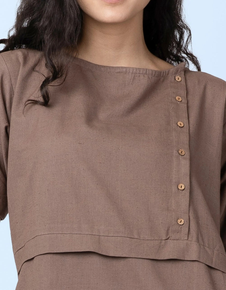 Paty – Handwoven Cotton Linen Sheath Dress – Womens Dress by Phuhar's available on Brown Living™. Brown Xs. SKU: pH1261. Img 7.