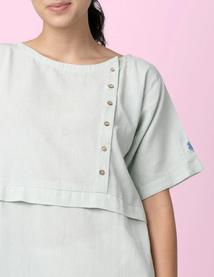 Paty – Handwoven Cotton Linen Sheath Dress – Womens Dress by Phuhar's available on Brown Living™. Green Xs. SKU: pH1211. Img 10.