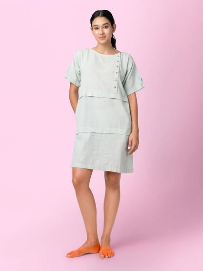 Paty – Handwoven Cotton Linen Sheath Dress – Womens Dress by Phuhar's available on Brown Living™. Green Xs. SKU: pH1211. Img 9.