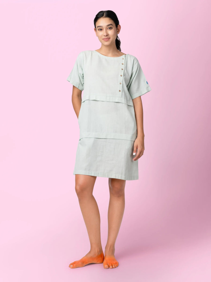 Paty – Handwoven Cotton Linen Sheath Dress – Womens Dress by Phuhar's available on Brown Living™. Green Xs. SKU: pH1211. Img 9.