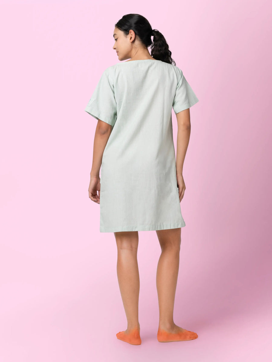 Paty – Handwoven Cotton Linen Sheath Dress – Womens Dress by Phuhar's available on Brown Living™. Green Xs. SKU: pH1211. Img 11.