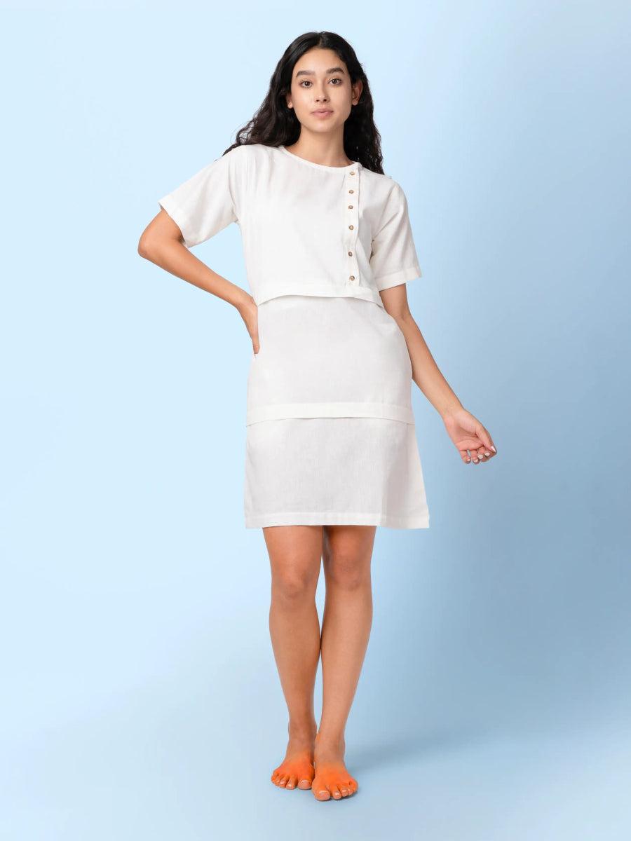 Paty – Handwoven Cotton Linen Sheath Dress – Womens Dress by Phuhar's available on Brown Living™. Natural Xs. SKU: pH1361. Img 12.